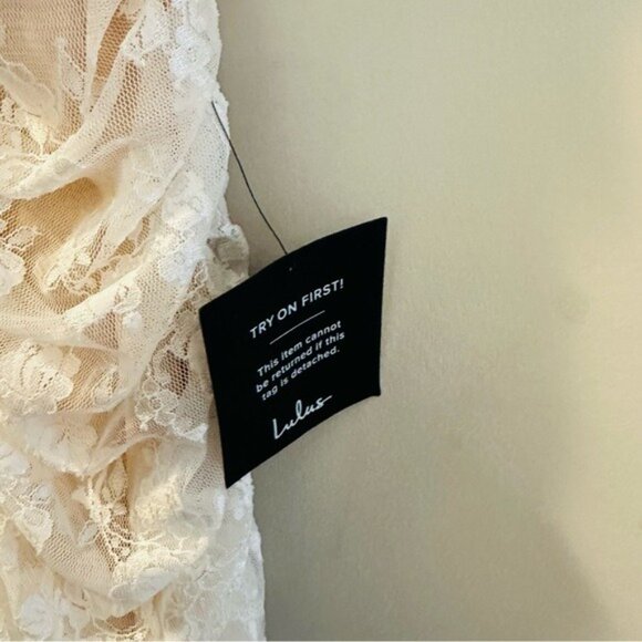 Lulu’s Be Mine Forever White Floral Lace Ruched Bodycon Dress Size Medium - Picture 7 of 16